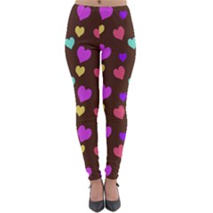 Colorfull Hearts On Choclate Lightweight Velour Leggings by Daria3107