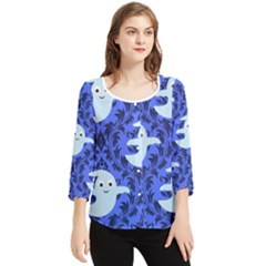 Ghost Pattern Chiffon Quarter Sleeve Blouse by NerdySparkleGoth
