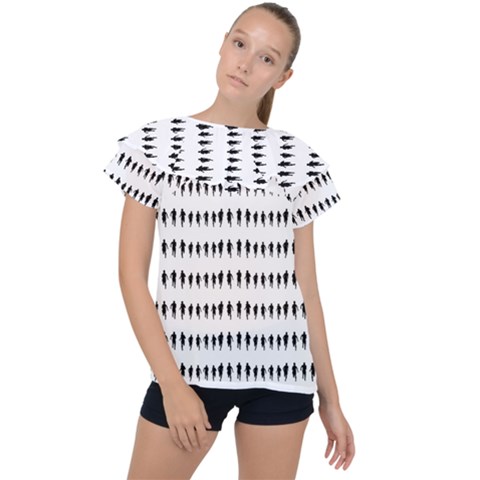 Athletic Running Graphic Silhouette Pattern Ruffle Collar Chiffon Blouse by dflcprintsclothing