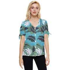 Folk Flowers Pattern Floral Surface Bow Sleeve Button Up Top by Eskimos