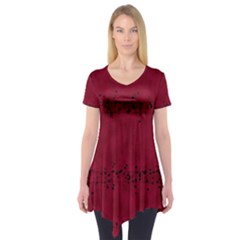 Black Splashes On Red Background Short Sleeve Tunic  by SychEva