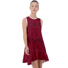 Black Splashes On Red Background Frill Swing Dress by SychEva