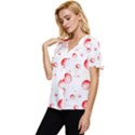 Red Drops On White Background Bow Sleeve Button Up Top View2