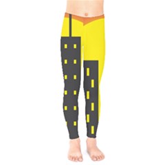Skyline-city-building-sunset Kids  Leggings by Sudhe