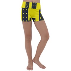 Skyline-city-building-sunset Kids  Lightweight Velour Yoga Shorts by Sudhe