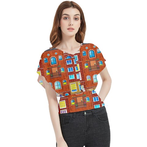 Town-buildings-old-brick-building Butterfly Chiffon Blouse by Sudhe