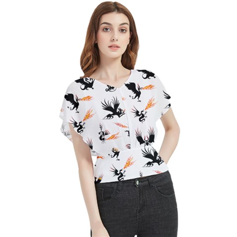 Dragon-phoenix-fire-bird-ancient Butterfly Chiffon Blouse by Sudhe