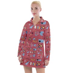 50s Red Women s Long Sleeve Casual Dress by NerdySparkleGoth