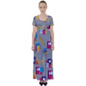 80s and 90s School Pattern High Waist Short Sleeve Maxi Dress View1