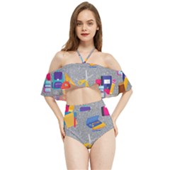 80s And 90s School Pattern Halter Flowy Bikini Set  by NerdySparkleGoth