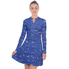 Branches With Peach Flowers Long Sleeve Panel Dress by SychEva