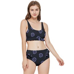 Purple Skulls On Dark Background Frilly Bikini Set by SychEva