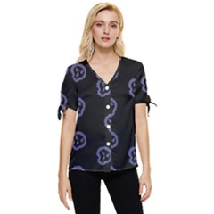 Purple Skulls On Dark Background Bow Sleeve Button Up Top by SychEva