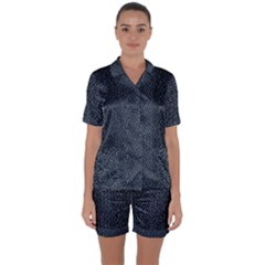 Blue Stripes On Dark Background Satin Short Sleeve Pajamas Set by SychEva