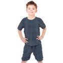 Blue Stripes On Dark Background Kids  Tee and Shorts Set View1