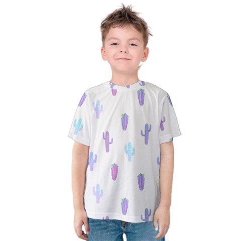 Purple And Blue Cacti Kids  Cotton Tee by SychEva