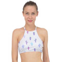 Purple And Blue Cacti Racer Front Bikini Top by SychEva