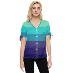 Blue Gradient Stripes  Bow Sleeve Button Up Top by Dazzleway