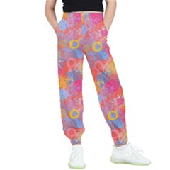 Multicolored Splashes And Watercolor Circles On A Dark Background Kids  Elastic Waist Pants by SychEva