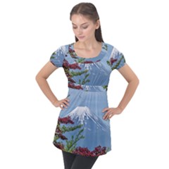 Mountain-mount-landscape-japanese Puff Sleeve Tunic Top by Sudhe