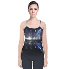 Cityscape-light-zoom-city-urban Velvet Spaghetti Strap Top by Sudhe