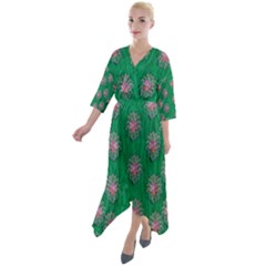 Lotus Bloom In The Blue Sea Of Peacefulness Quarter Sleeve Wrap Front Maxi Dress by pepitasart