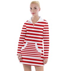 Red And White Stripes Pattern, Geometric Theme Women s Long Sleeve Casual Dress by Casemiro