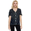 Turquoise Abstract Flowers With Splashes On A Dark Background  Abstract Print Bow Sleeve Button Up Top View1