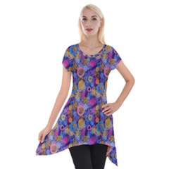 Multicolored Circles And Spots Short Sleeve Side Drop Tunic by SychEva