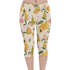 Yellow Juicy Pears And Apricots Velvet Capri Leggings  by SychEva