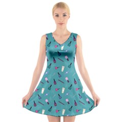 Manicure Supplies  Nail Polish V-neck Sleeveless Dress by SychEva