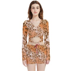 Leopard-knitted Velvet Wrap Crop Top And Shorts Set by skindeep