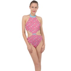Funny Pugs  Cute Pets Halter Side Cut Swimsuit by SychEva