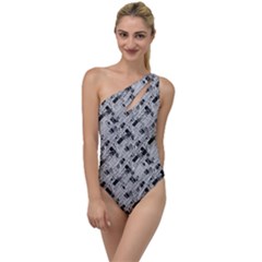 8 Bit Newspaper Pattern, Gazette Collage Black And White To One Side Swimsuit by Casemiro