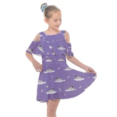 Pug Dog On A Cloud Kids  Shoulder Cutout Chiffon Dress by SychEva