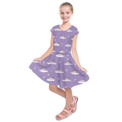 Cheerful Pugs Lie In The Clouds Kids  Short Sleeve Dress by SychEva