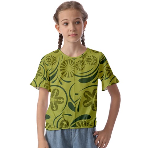 Folk Flowers Pattern  Kids  Cuff Sleeve Scrunch Bottom Tee by Eskimos