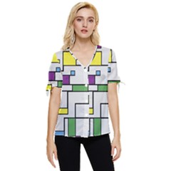 Colorful Rectangles Bow Sleeve Button Up Top by LalyLauraFLM