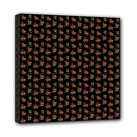 Cute Deer Pattern Black Mini Canvas 8  X 8  (stretched) by snowwhitegirl