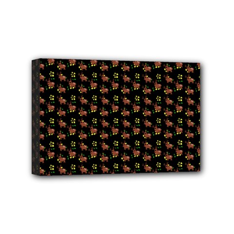 Cute Deer Pattern Black Mini Canvas 6  X 4  (stretched) by snowwhitegirl