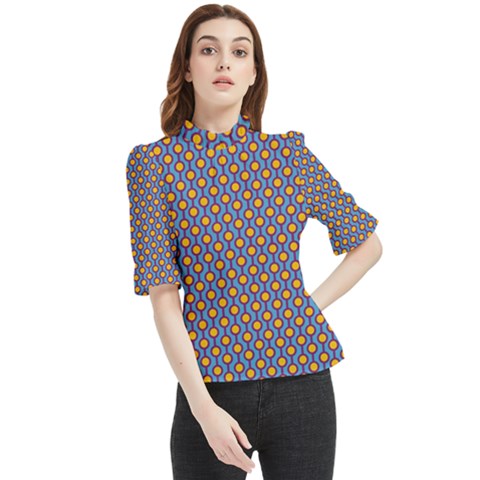 Yellow Circles On A Purple Background Frill Neck Blouse by SychEva