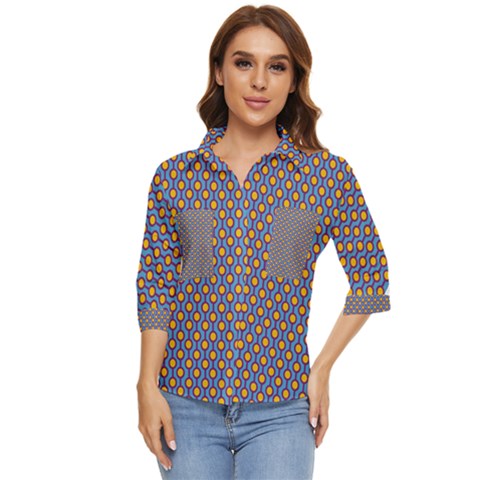 Yellow Circles On A Purple Background Women s Quarter Sleeve Pocket Shirt by SychEva