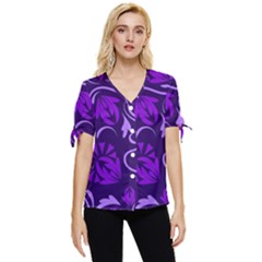 Folk Flowers Pattern Floral Surface Design Seamless Pattern Bow Sleeve Button Up Top by Eskimos