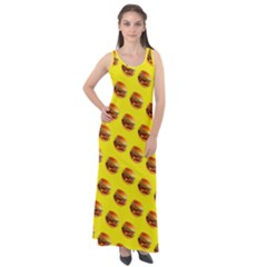 Vector Burgers, Fast Food Sandwitch Pattern At Yellow Sleeveless Velour Maxi Dress by Casemiro