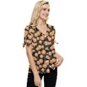 Orange Dandelions On A Dark Background Bow Sleeve Button Up Top View3