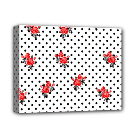 Red Vector Roses And Black Polka Dots Pattern Deluxe Canvas 14  X 11  (stretched) by Casemiro
