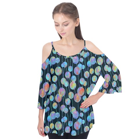 Multi-colored Circles Flutter Sleeve Tee  by SychEva