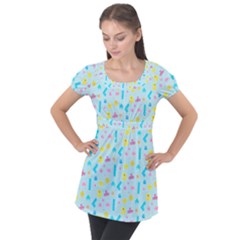 Arcade Dreams Blue  Puff Sleeve Tunic Top by thePastelAbomination