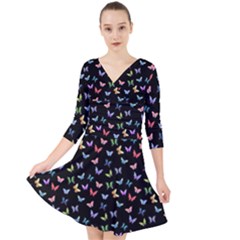 Bright And Beautiful Butterflies Quarter Sleeve Front Wrap Dress by SychEva