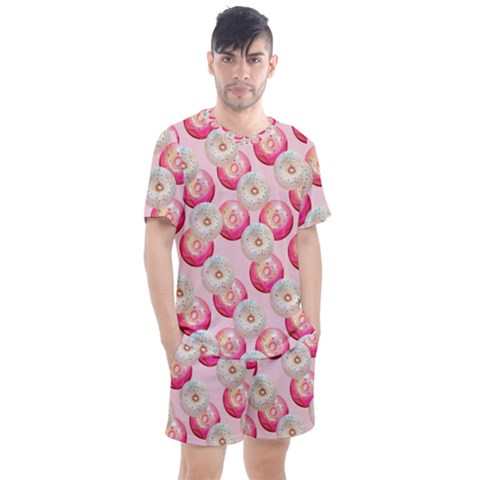 Pink And White Donuts Men s Mesh Tee And Shorts Set by SychEva